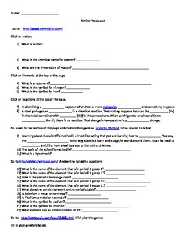 Chemistry Webquest Worksheets Teachers Pay Teachers