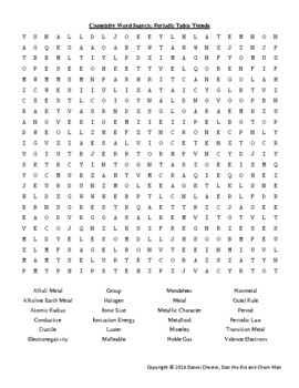 chemistry word search periodic trends by dan the bio and chem man