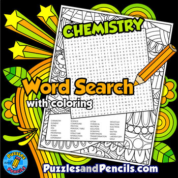 Preview of Chemistry Word Search Puzzle Activity Page with Coloring | Physical Sciences