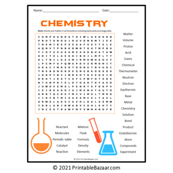 Chemistry Word Search Puzzle - Science Game Printable PDF by Puzzles Bazaar