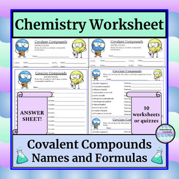 Preview of Chemistry Worksheet - Covalent Compounds - Names and Formulas - with Answer Key
