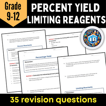 Preview of Chemistry Moles and Stoichiometry Worksheet: Percent Yield, Limiting and Excess