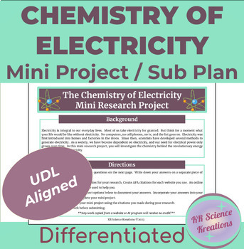 Preview of Chemistry of Electricity Differentiated Mini Research Webquest / Sub Plan