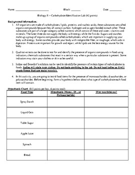 Preview of Chemistry of Life - Identifying Carbohydrates Lab (Higher Level)