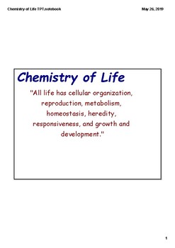 Preview of Chemistry of Life Notes (Smart Board)