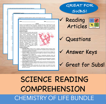 Preview of Chemistry of Life Reading Comprehension Article and Questions - 100% Editable!