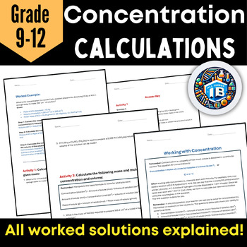 Preview of Solution Chemistry: Concentration and Molarity calculation Worksheet