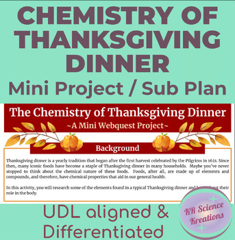 Preview of Chemistry of Thanksgiving Dinner Differentiated Mini Project & Sub Plan
