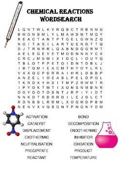 chemistry word search puzzle chemical reactions includes solution