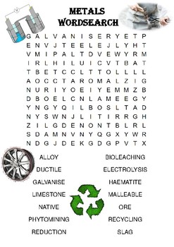 chemistry word search puzzle metals includes solution by gamify education