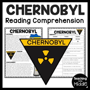 Preview of Chernobyl Reading Comprehension Worksheet Europe Ukraine Nuclear Disasters