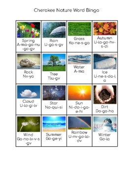 Preview of Cherokee/English Nature Word Bingo