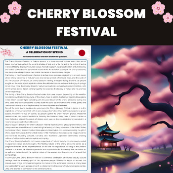 Preview of Cherry Blossom Festival  Reading Comprehension Passage | Spring Festivals Hanami