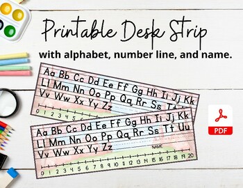 Preview of Cherry Blossom Theme Desk Strip with Alphabet, Number Line and Name, PDF