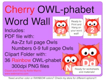 Preview of Owl Alphabet and Number Line Red