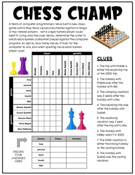 Preview of Chess Champ - Critical Thinking Grid Logic Puzzle with Zentangle to Color