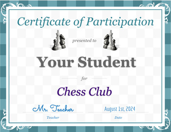 Preview of Chess Club Certificate