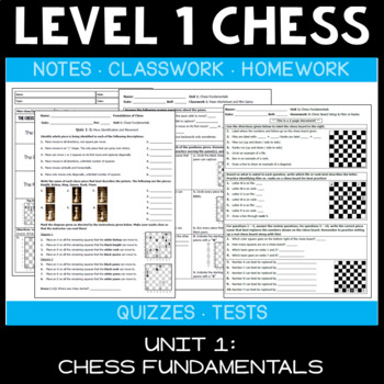 Preview of Chess Fundamentals (Level 1 Chess Worksheets/Curriculum - Unit 1)