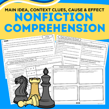 Preview of Chess Nonfiction Comprehension Pack: Main Idea, Context Clues, Author's Purpose