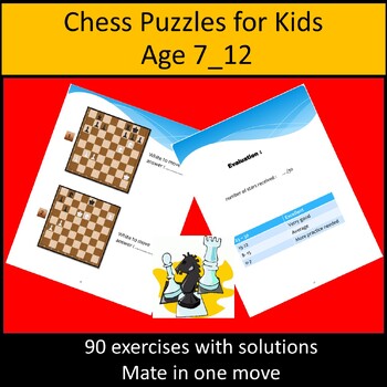 Preview of Chess Puzzles for Kids Age 7_12 . 90 exercises with solutions  Mate in one move
