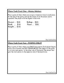 Preview of Chess Task Cards and Chess Etiquette Sheet