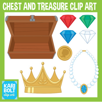 Jewel & Gemstone Clipart: Colorful Rainbow Pirate Treasure Chest Clip Art  PNG