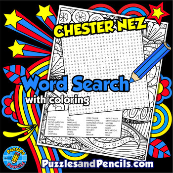 Preview of Chester Nez Word Search Puzzle with Coloring | Native American Heritage Month