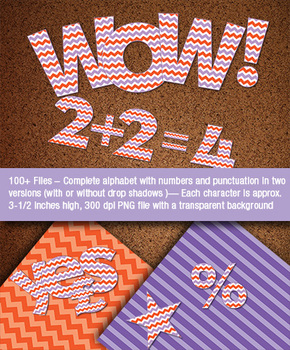 Preview of Chevron Alphabet - Numbers - Punctuation - Chevron Papers - Orange and Purple