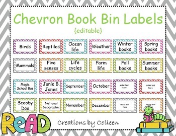 Preview of Chevron Book Bin Labels {editable}