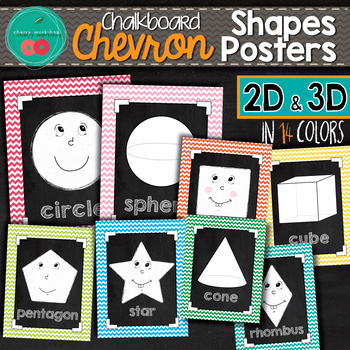 Preview of Chevron Chalkboard Shapes Posters 2D and 3D
