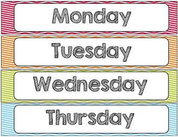 Chevron Chic 5 Colors Desk tags (with graphics) Month and Days of the Week