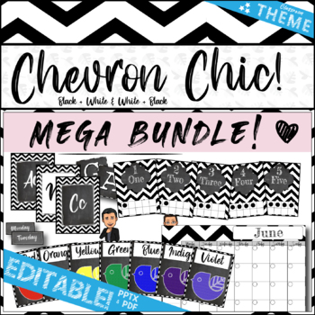 Preview of Chevron Chic! Classroom Theme | B&W | MEGA BUNDLE!