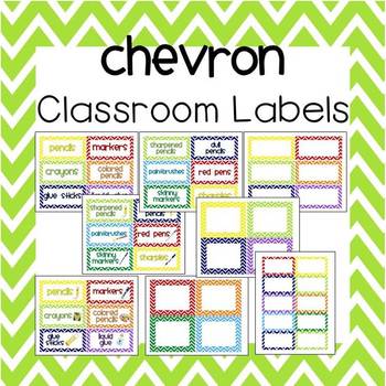 Preview of Chevron Classroom Labels (with and w/o pictures) - 3 editable sizes