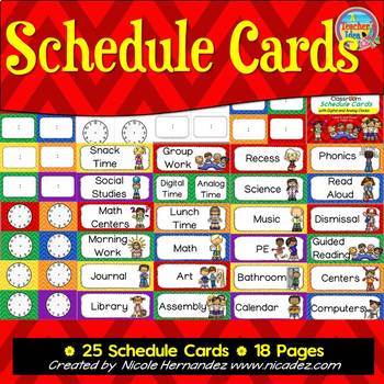 Daily Schedule Cards with Pictures Bright Chevron With Digital and ...