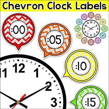 Preview of Chevron Theme Classroom Clock Labels & Telling Time Worksheets
