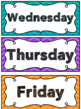 Chevron Days of the Week Cards by Andrea Marchildon | TPT