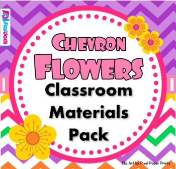 Preview of Chevron Flowers Classroom Materials Pack