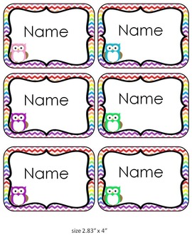 chevron owl name tags and labels editable tpt