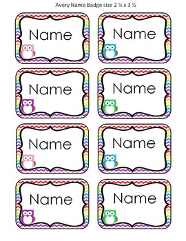 chevron owl name tags and labels editable tpt