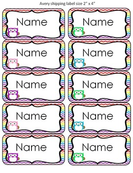 chevron owl name tags and labels editable tpt