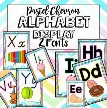 Preview of Chevron Pastel Alphabet Display Posters - Victorian Modern Cursive + extra font!