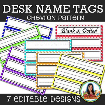 Chevron Pattern Desk Name Plates (Editable File) Set of 42 Class Decor
