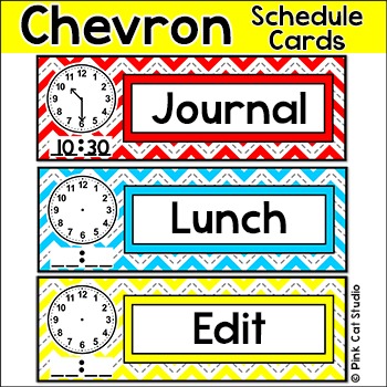 Chevron Classroom Theme Editable Schedule Cards by Pink Cat Studio