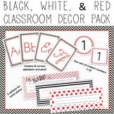 Chevron & Stripes EDITABLE Decor Pack - black, white, & red theme