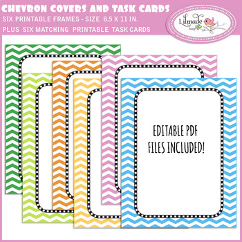 Preview of Chevron binder covers and matching task card set, editable PDF files