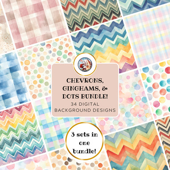 Preview of Chevrons Ginghams & Dots Watercolor Digital Papers & Backgrounds
