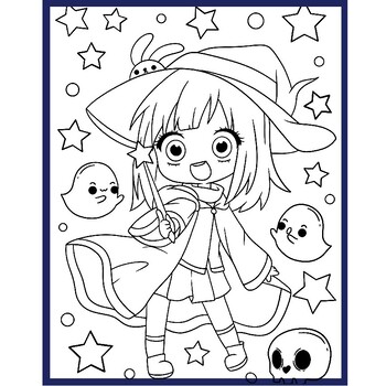 Premium Vector  Backdrop background halloween cartoon cute doodle coloring  page kawaii anime illustration clip art d