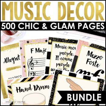 Preview of Music Classroom Decor Bundle - Symbols, Instruments, Rules, & More - Chic & Glam