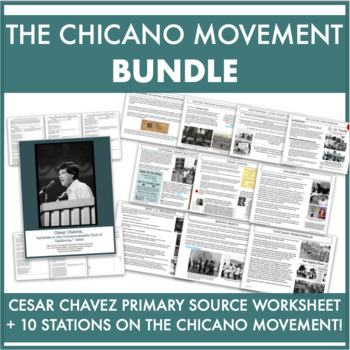 Preview of Chicano Movement: Stations Activity & Cesar Chavez Primary Source Worksht BUNDLE