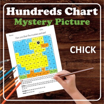 Preview of Chick Animal Farm Hundreds Chart Mystery Pictures Color by Number Place Value